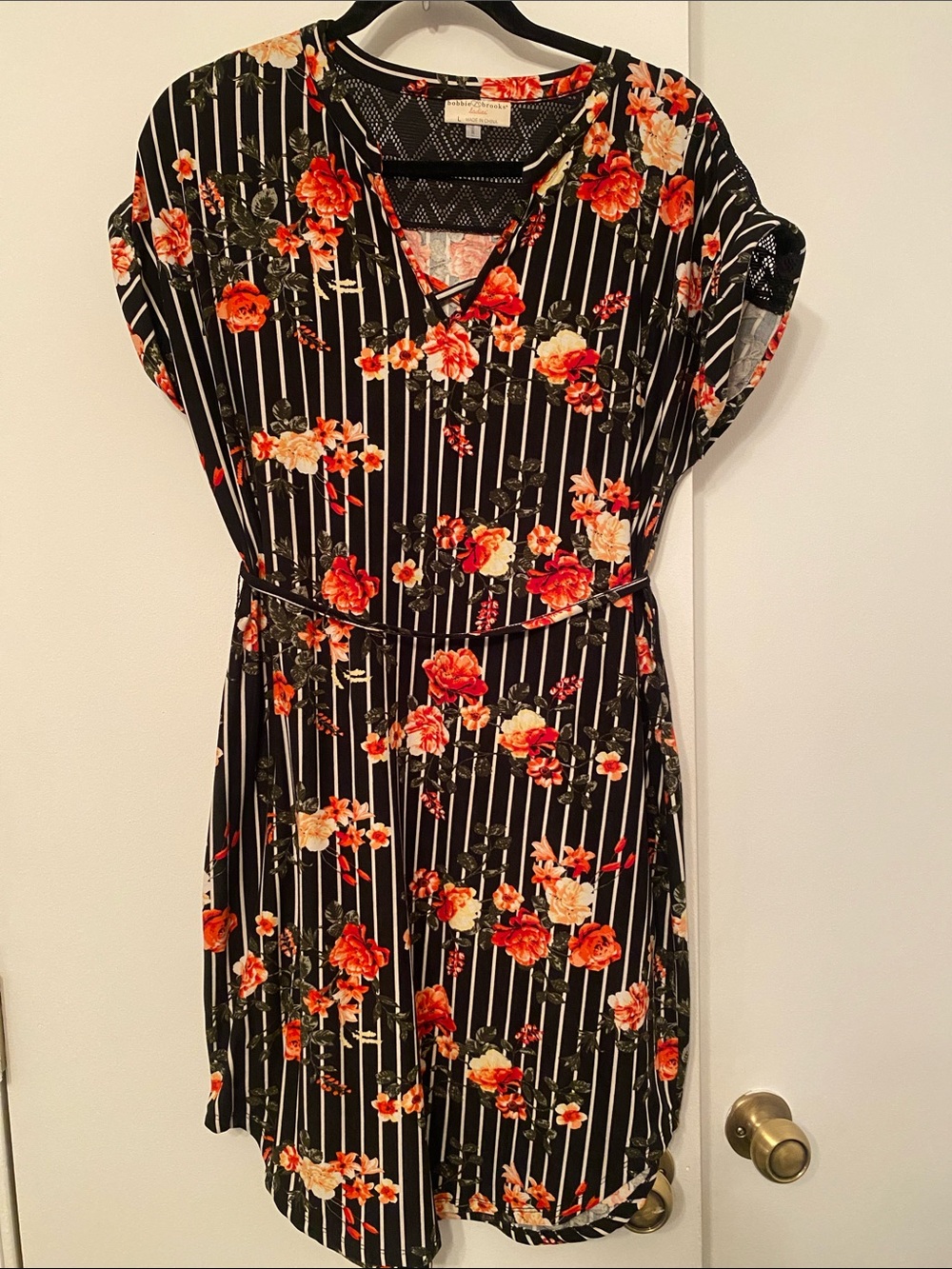 Bobbie Brooks Black Midi Dress with Red Floral Print